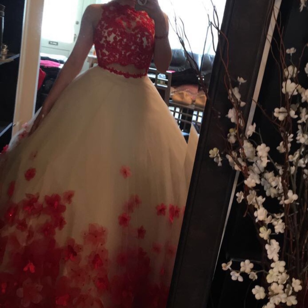 morilee,3D floral,2 piece,prom dress w/ hoop skirt